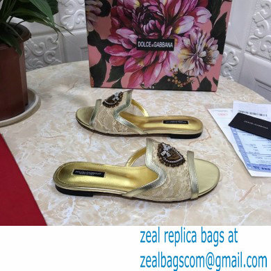 Dolce  &  Gabbana Lace Sliders Gold with Devotion Heart 2021